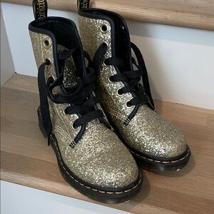 Dr. Martens Sparkling Gold Boots with Black Laces - NEW